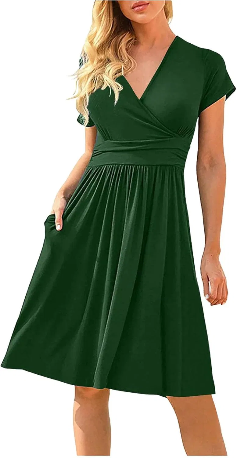 Женское платье-туника с V-образным вырезом Casual, Green