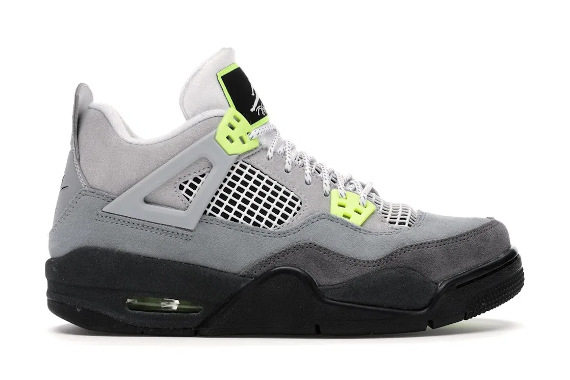 Детские кроссовки с сетчатыми вставками Jordan 4 Retro, Cool Grey/Volt-Wolf Grey-Anthracite