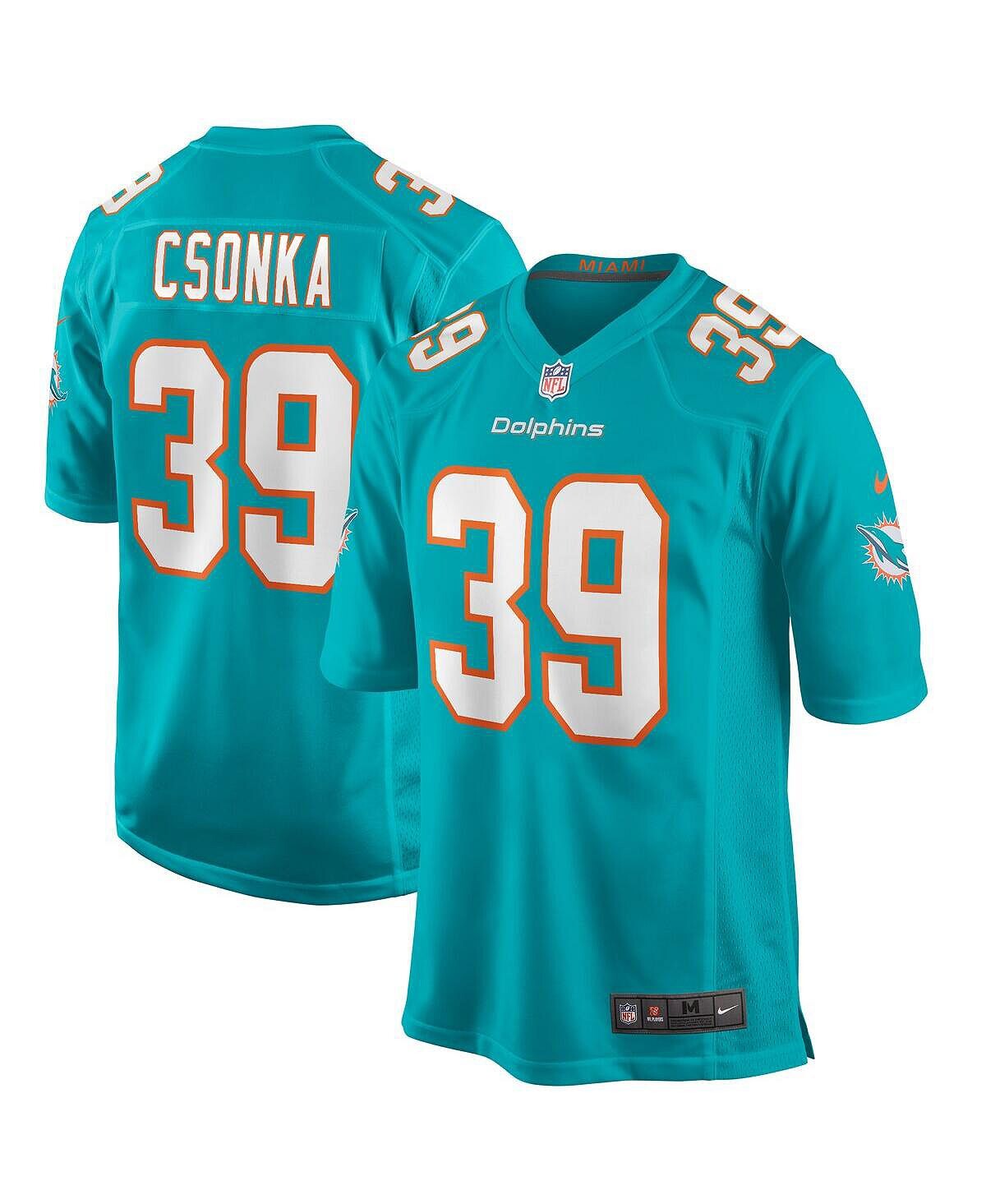 

Мужская футболка larry csonka aqua miami dolphins game для пенсионеров Nike