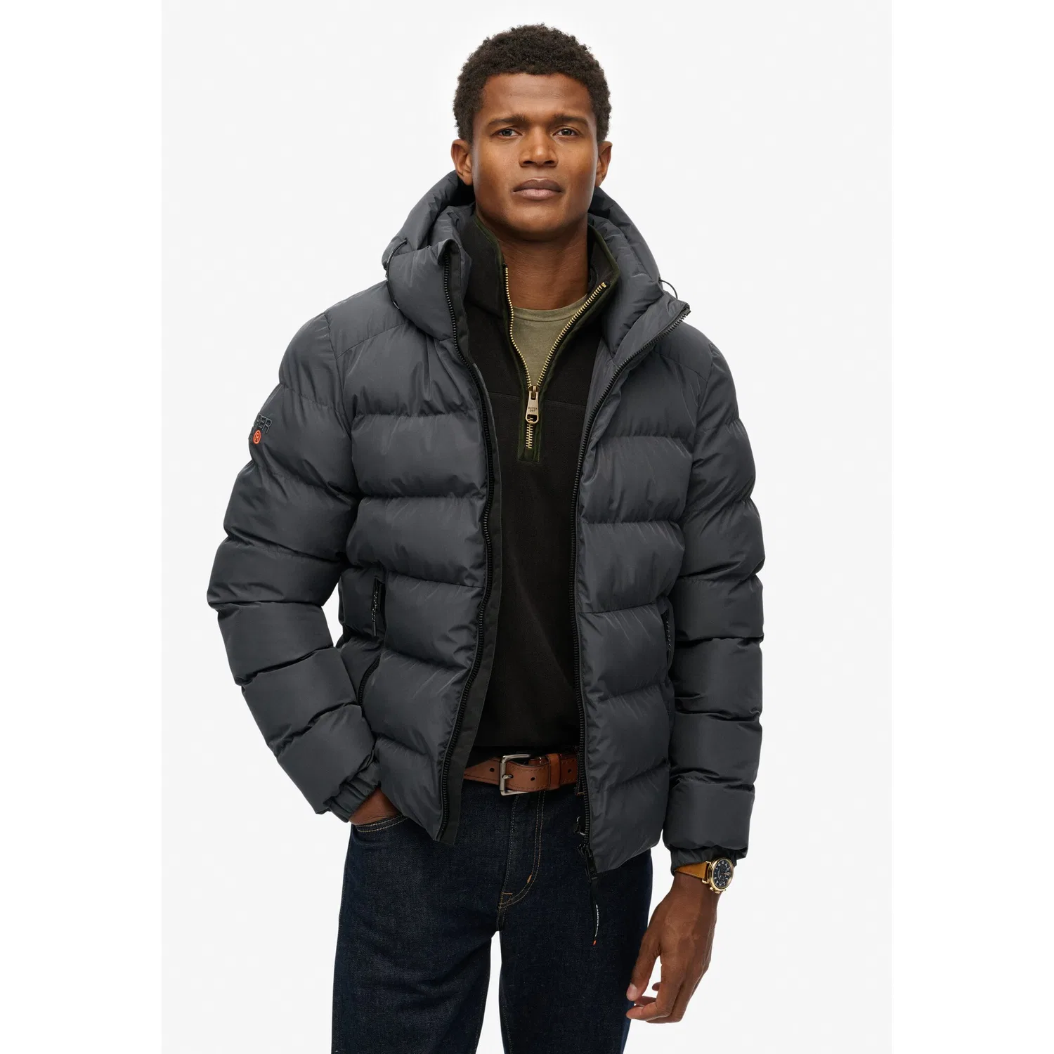 Мужская стеганая куртка с капюшоном Superdry, Ebony — фото 2