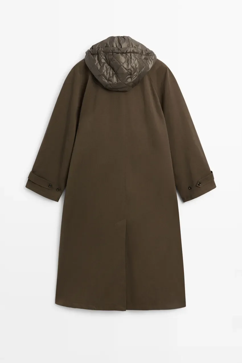 Tренч Massimo Dutti Removable Hood, хаки — фото 3