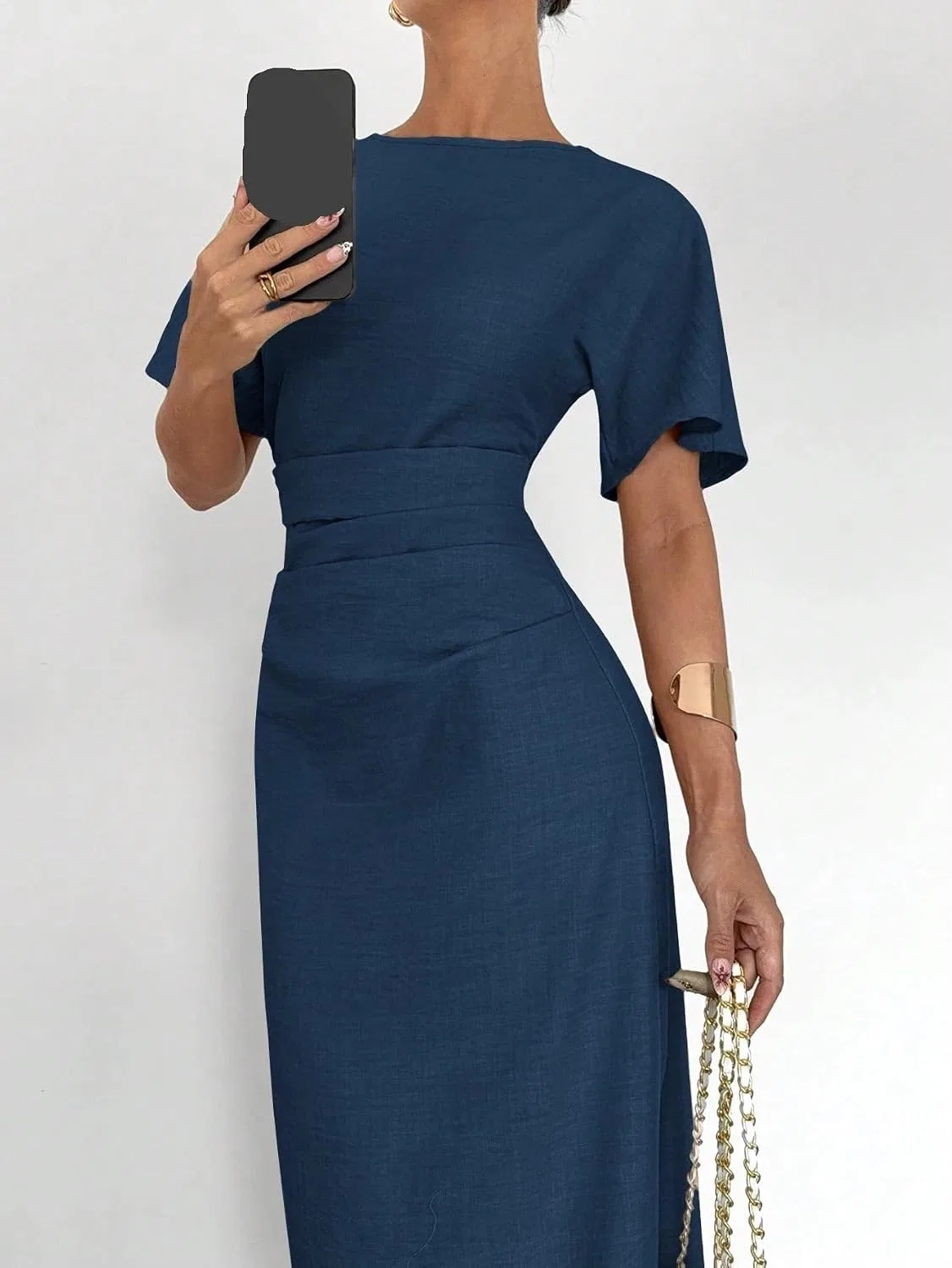 Женское элегантное платье А-силуэта с воланами, Navy Blue — фото 3
