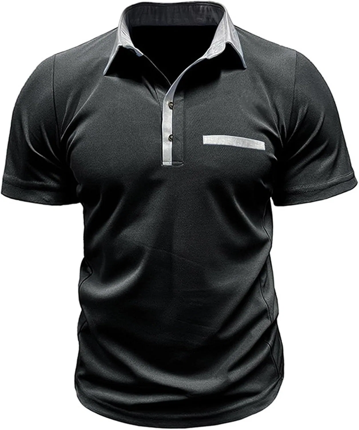 Мужская футболка с воротником на пуговицах Slim Fit, Black