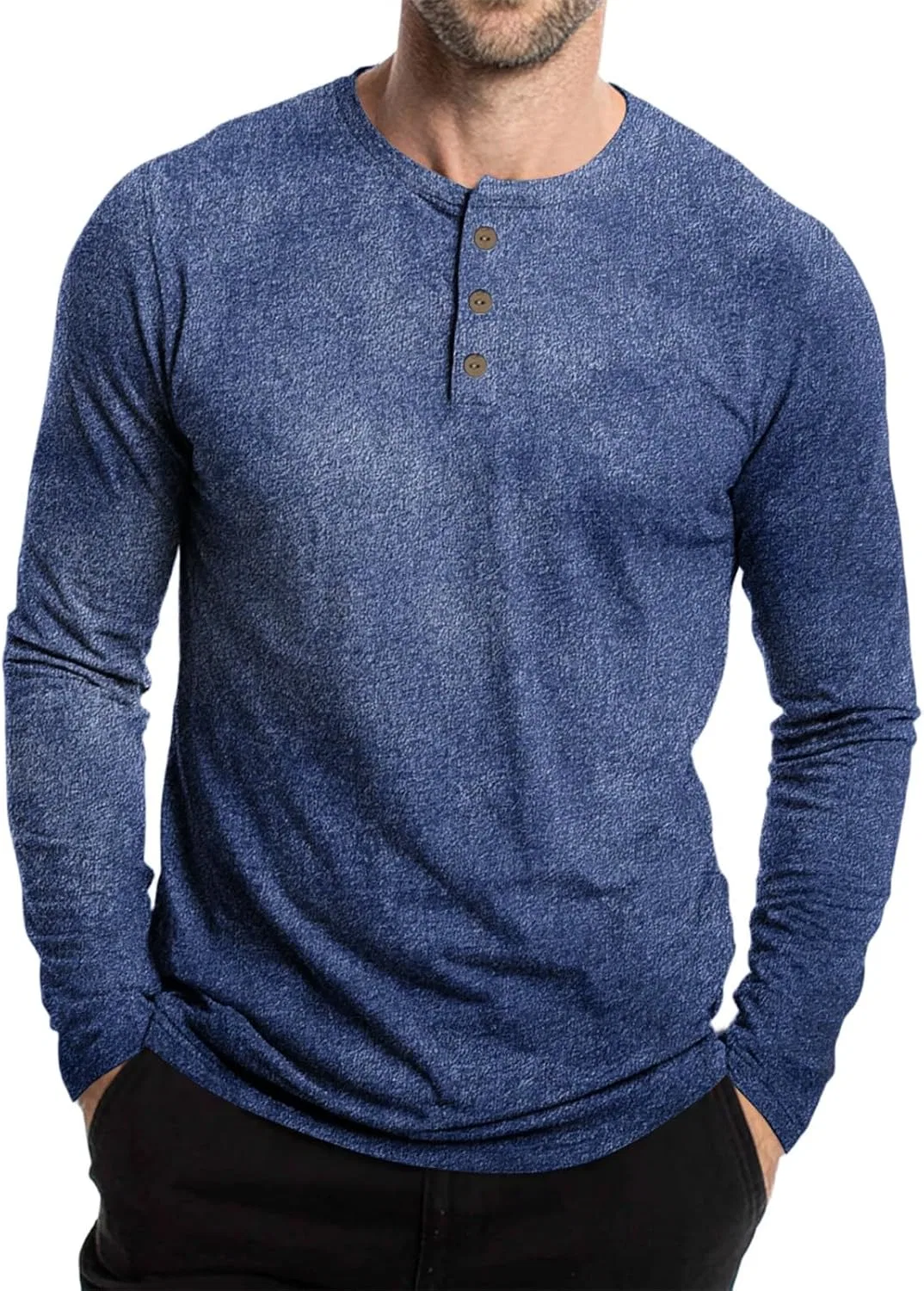 Мужская повседневная футболка с длинным рукавом и поло Henley, 3-dark Blue — фото 2