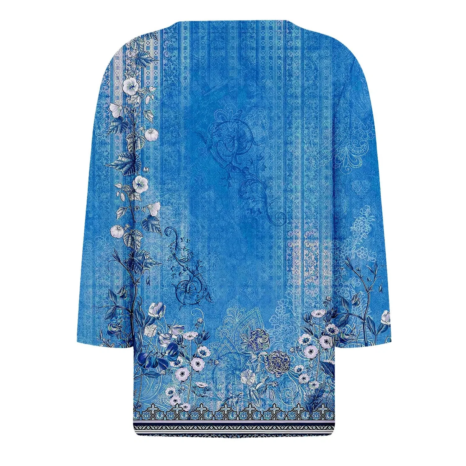 Женская блуза с принтом Women Blouses 3/4 Sleeve V Neck Casual Elegant Summer Boho Floral Print Blouses, 40#azzurro Cielo — фото 4