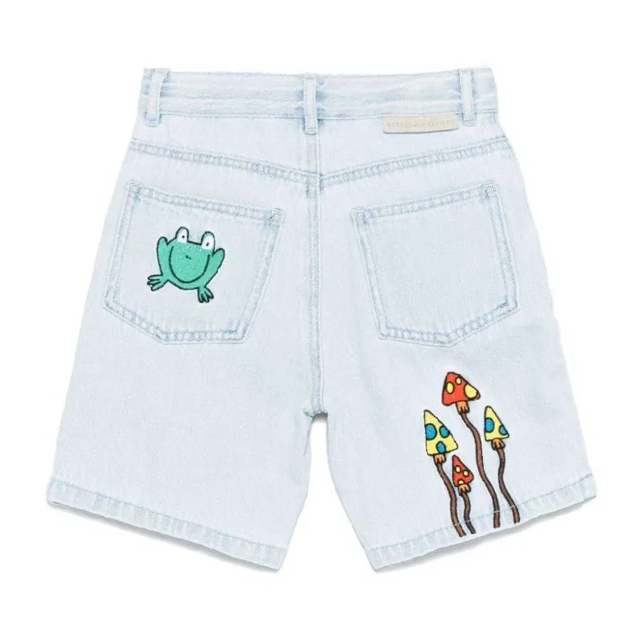 Шорты джинсовые с вышивкой Kids Woodland Embroidery Denim Shorts Stella McCartney, Light Blue — фото 2