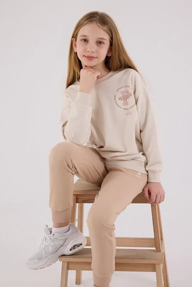 Детский комплект спортивного костюма для девочек U.S. Polo Assn., Beige — фото 2
