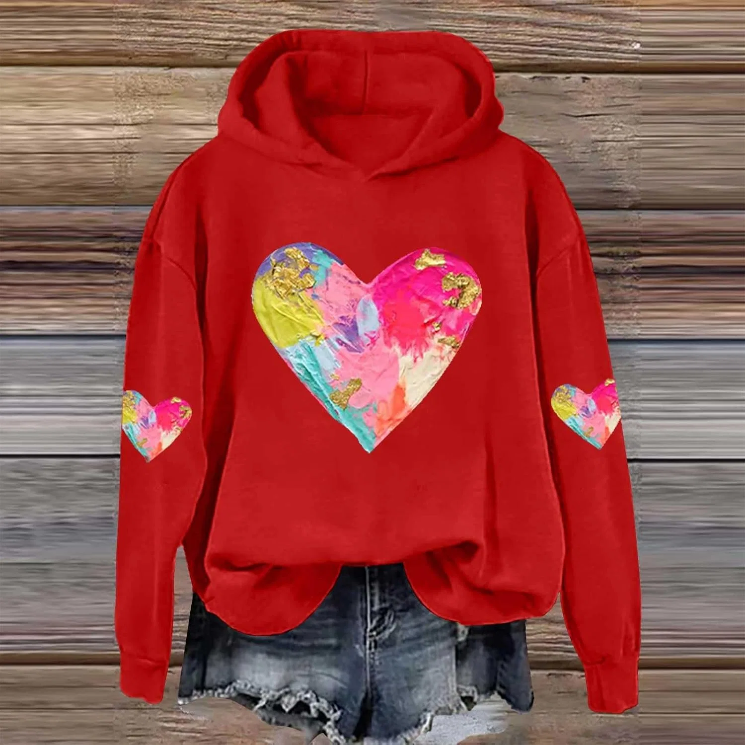 Женское худи с принтом Tie Dye Heart, красный — фото 2