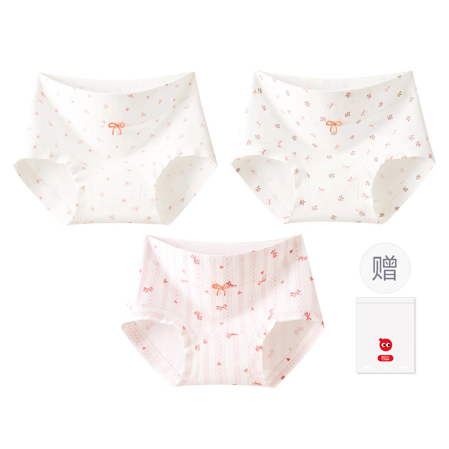 Детское белье для девочек хлопковое с принтом 10A Red bean, Little Flower + Striped Pink + Small Flower