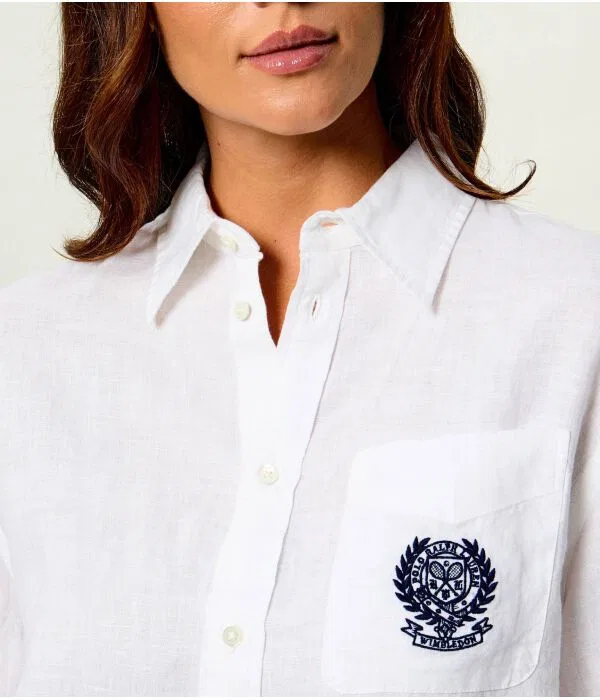 Женская льняная рубашка свободного кроя Polo Ralph Lauren, белый — фото 4