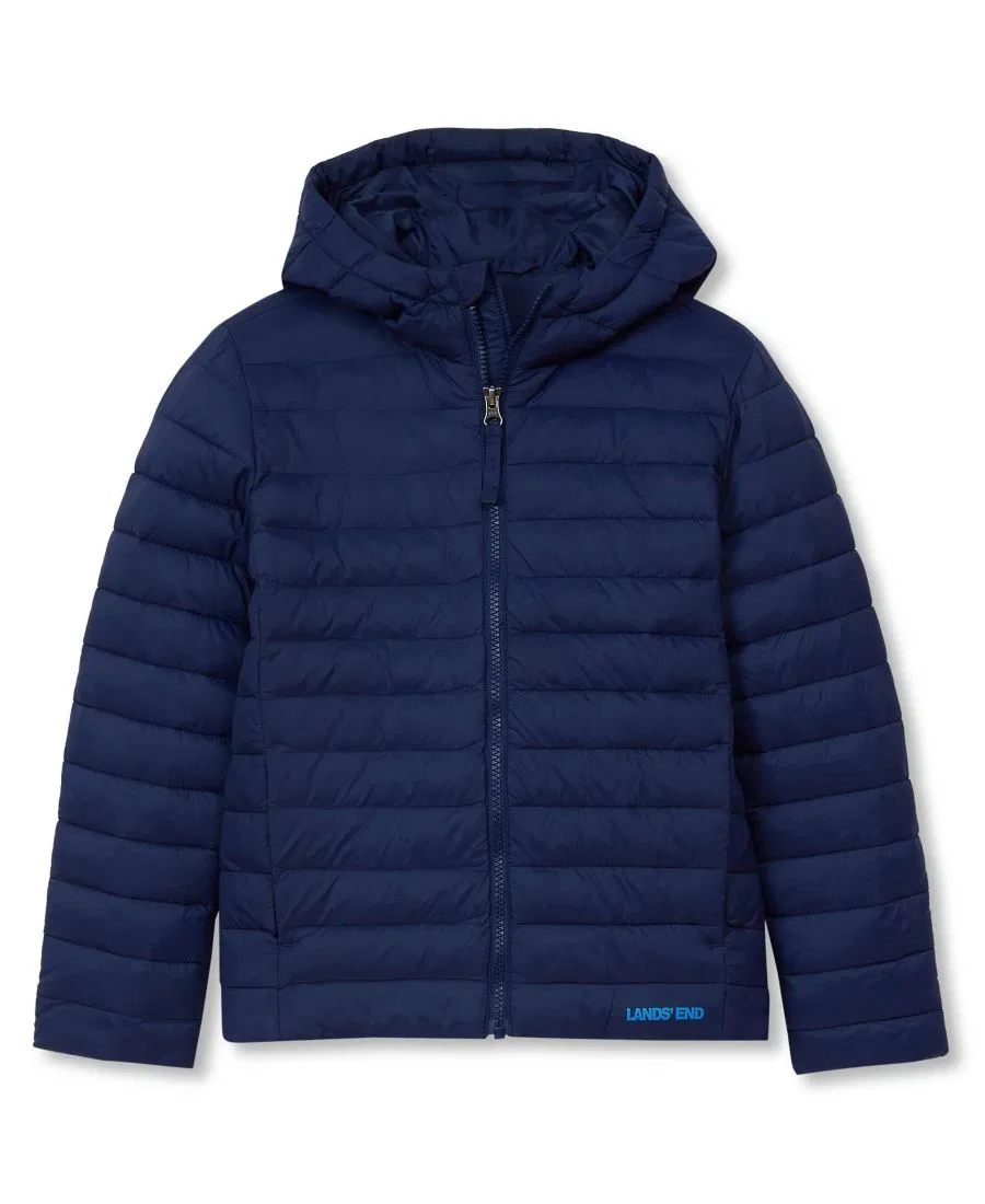 Детская куртка с капюшоном и утеплителем PrimaLoft, модель FeatherFree Insulated Hooded Packable Jacket Lands' End, Navy