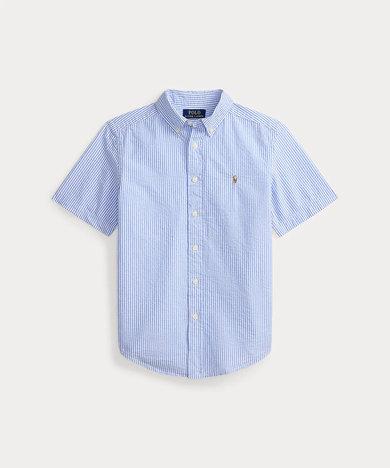 Детская рубашка с коротким рукавом в полоску Cotton Seersucker Polo Ralph Lauren Childrenswear, Blue