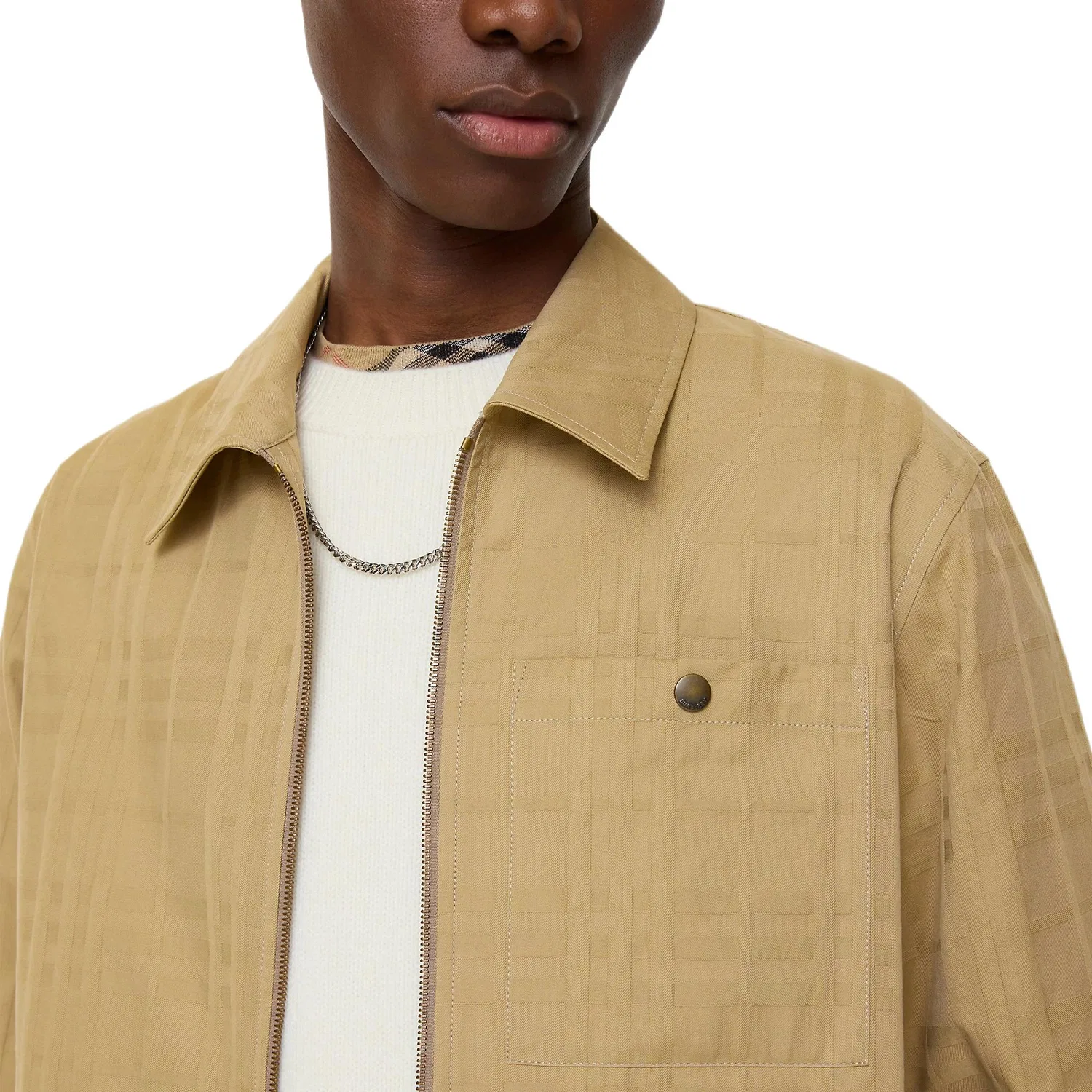 Мужская рубашка-куртка на молнии с клетчатым принтом Burberry, Beige — фото 4