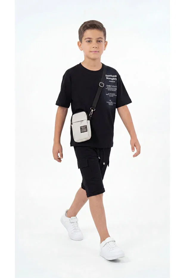 Детский комплект для мальчиков с принтом Handsom Naughty Printed Baggy T-Shirt And Shorts Set Mışıl Kids, Black — фото 2