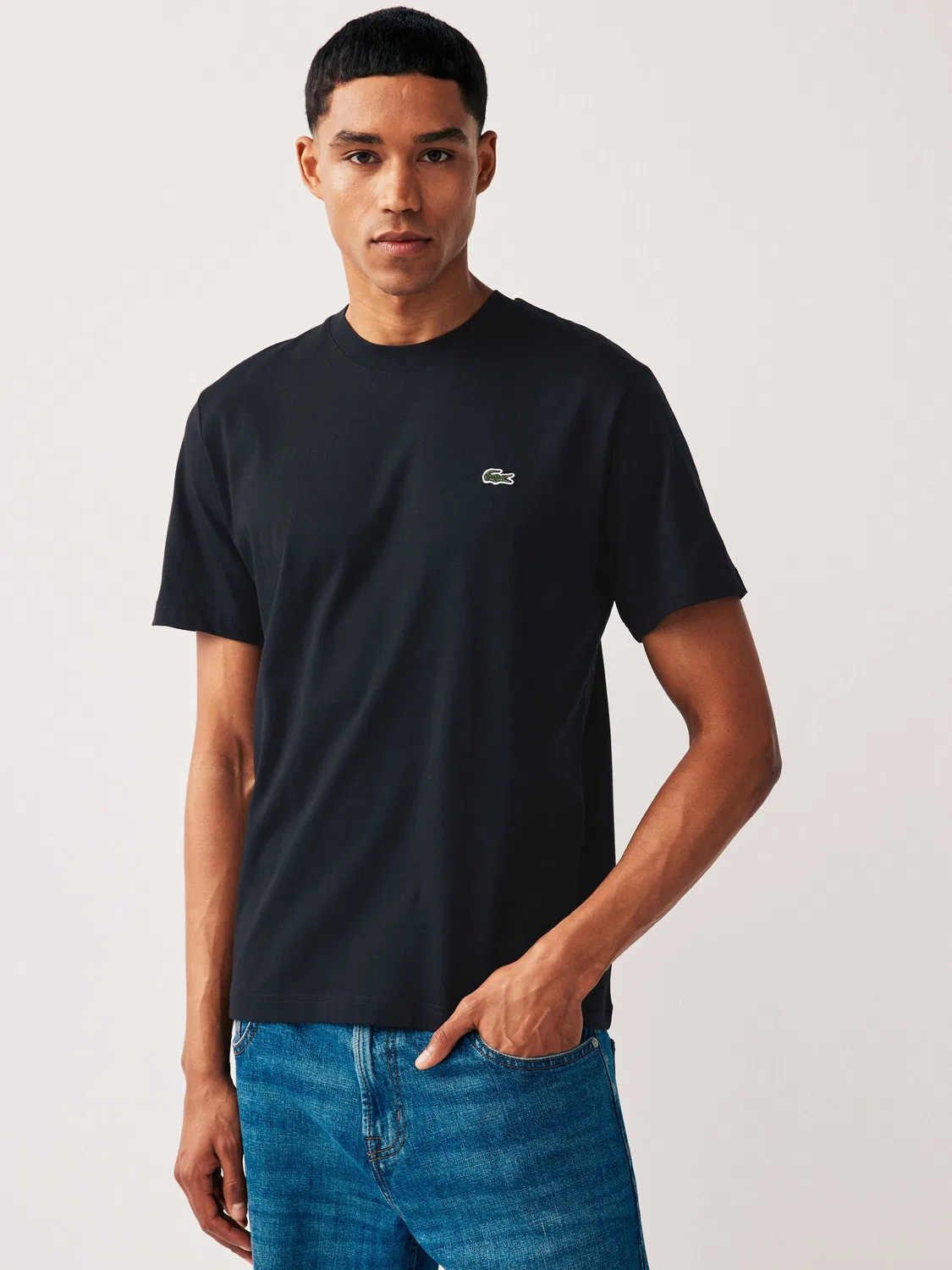 Lacoste Chrome Черная трикотажная хлопковая футболка среднего веса свободного кроя