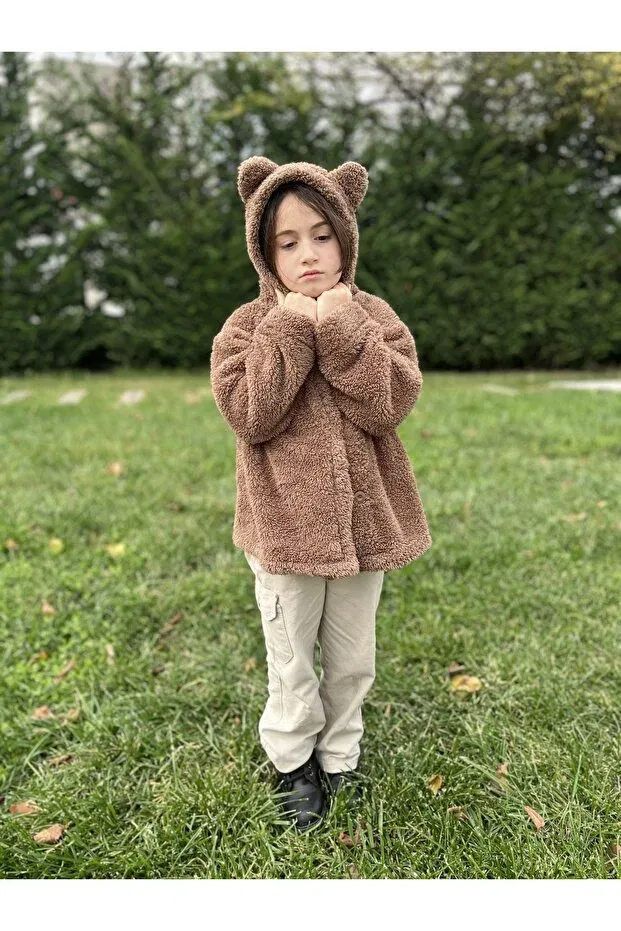 Детское пальто для девочек из плюша Cute Teddy Bear Coat Bebeu, Brown