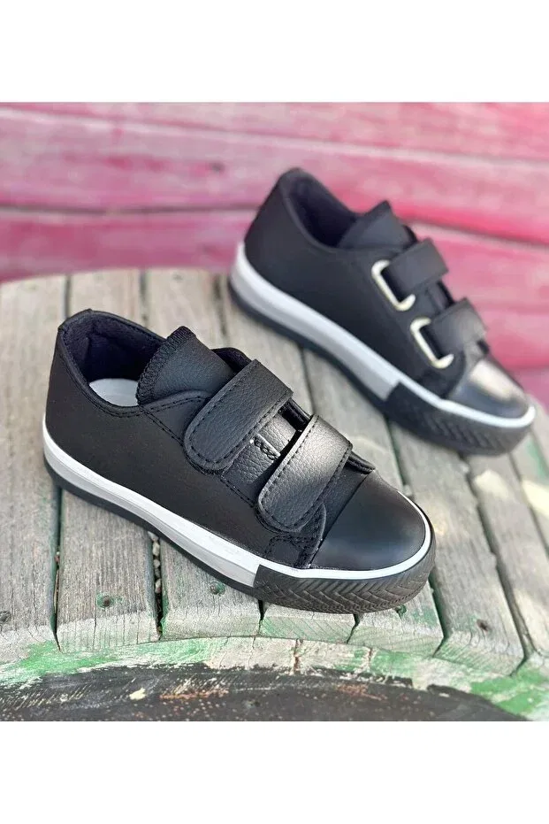Детские школьные туфли для мальчиков на липучке Surpie Shoes, Black