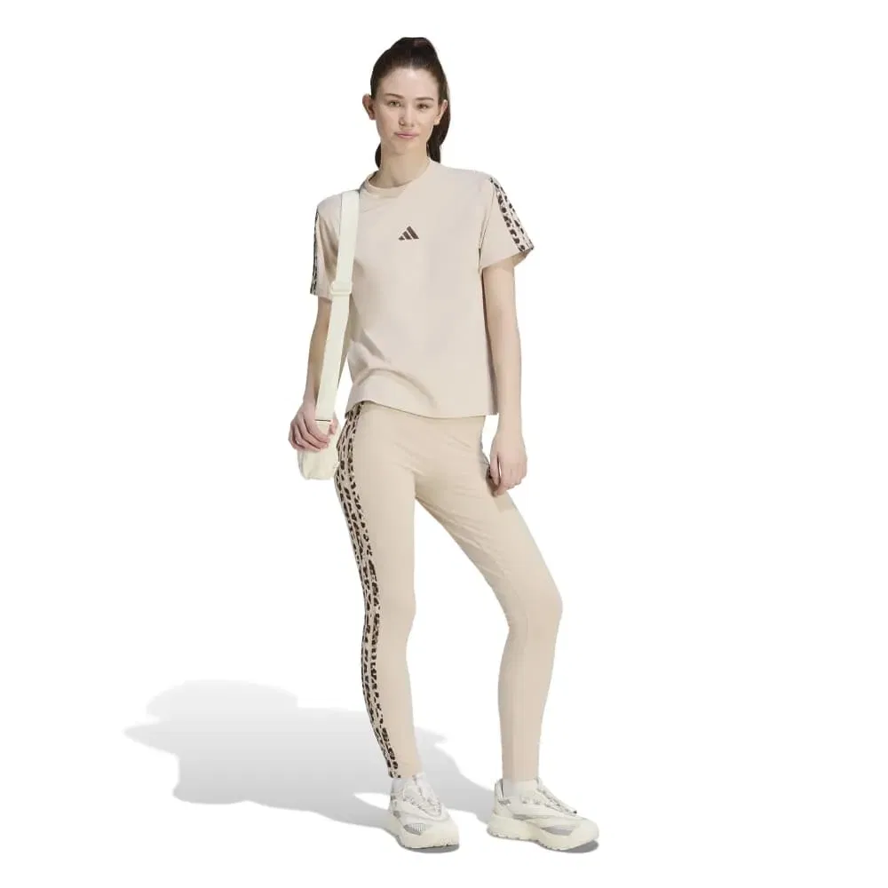 Женская футболка с принтом Animal Print 3 Stripes Adidas, Beige — фото 4