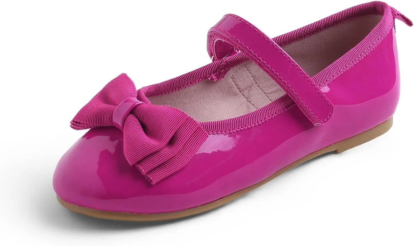 Детские балетки для девочек с принтом FEVERSOLE, Pitaya Patent Vegan Leather Bow Tie Loop Maryjane