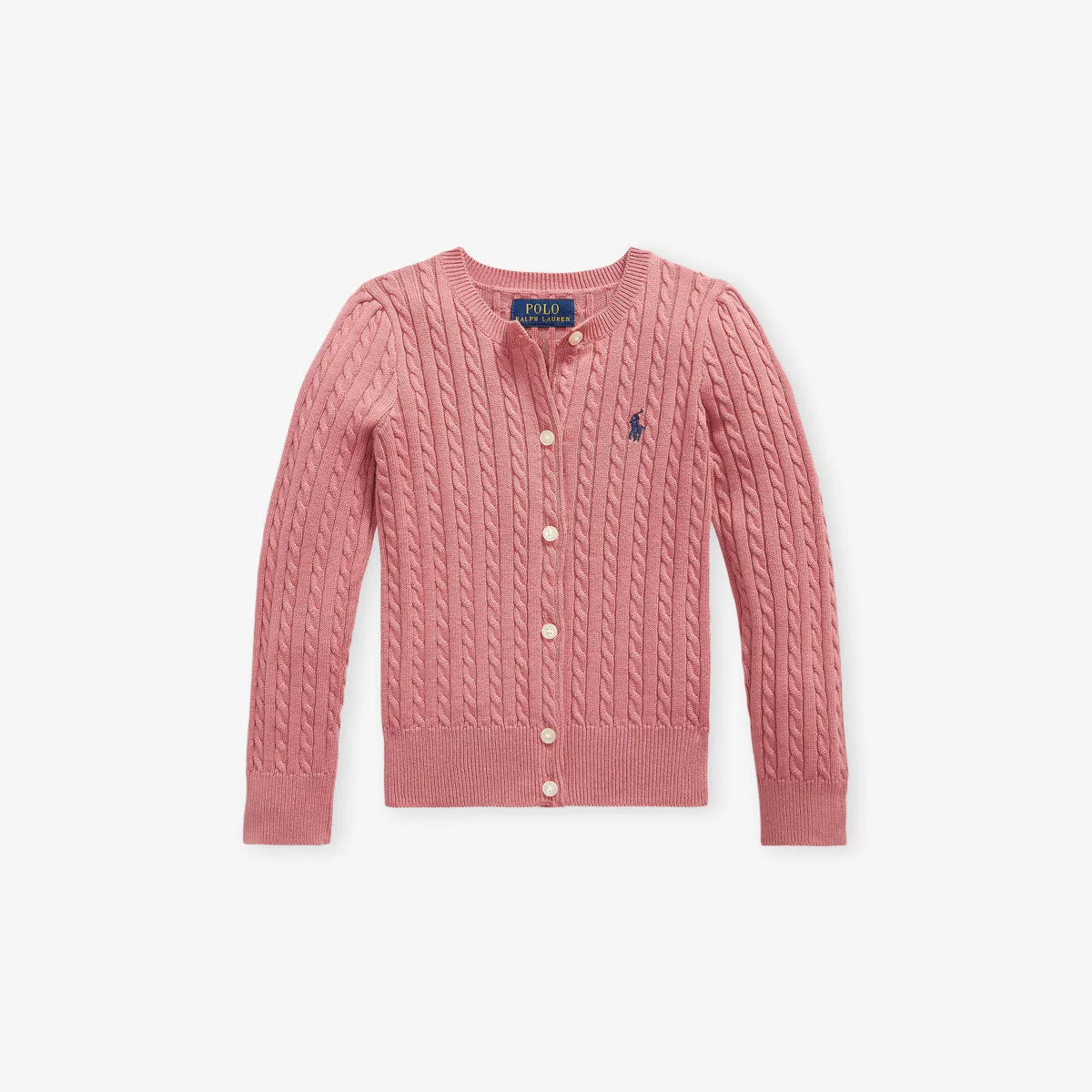 Детский кардиган-поло с пони, мини-кардиган из хлопка крупной вязки Polo Ralph Lauren, розовый