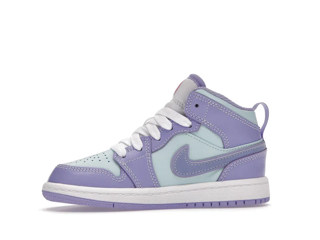 Детские кроссовки для мальчиков с контрастными накладками Jordan 1 Mid, Purple Pulse/Arctic Punch — фото 3
