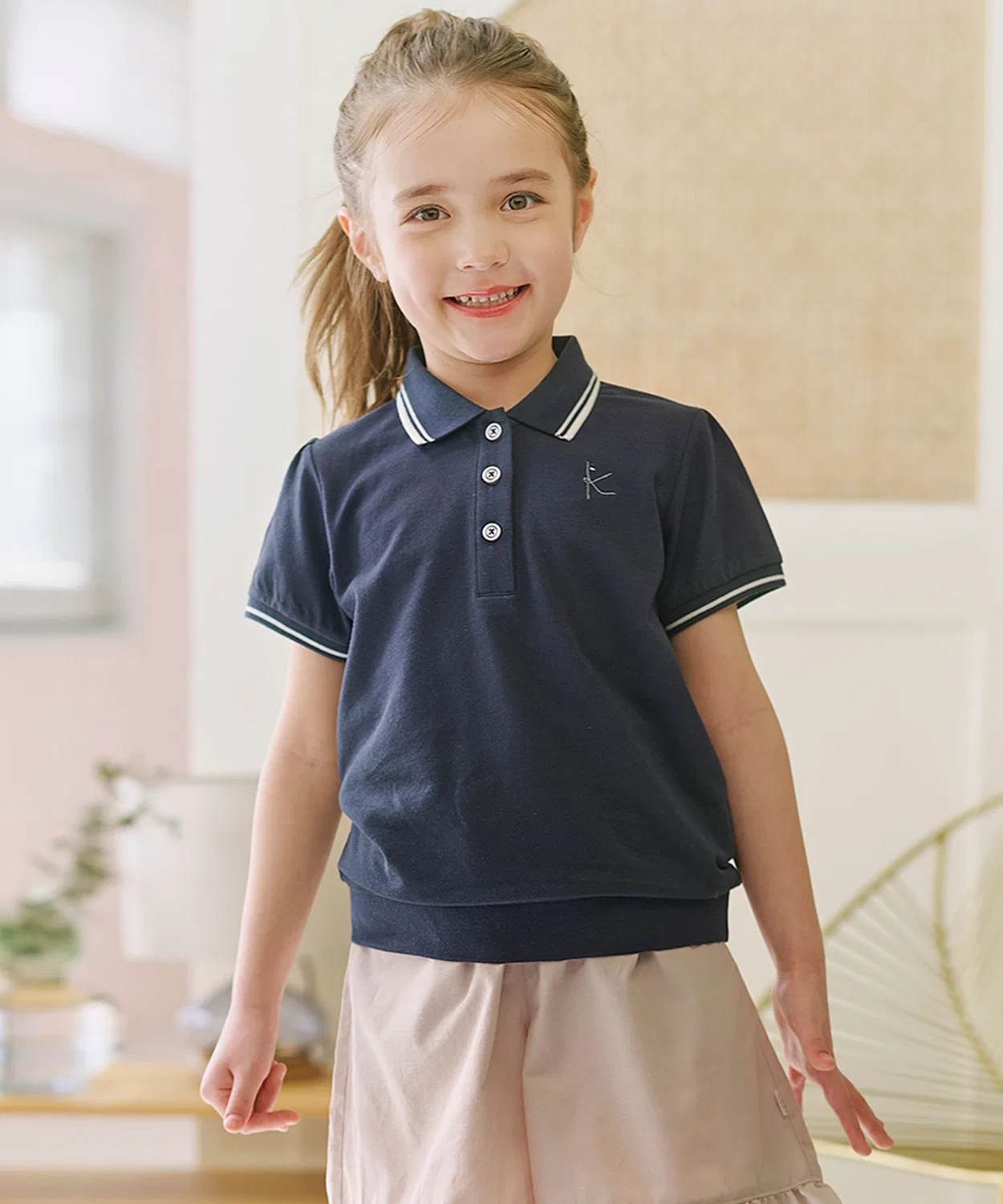Детское поло из пике с коротким рукавом Kumikyoku KIDS, Navy