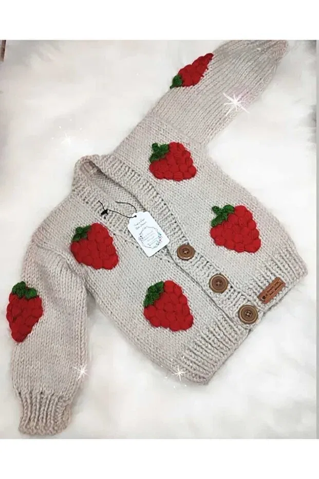 Детский вязаное кардиган с принтом кроп Seval, Beige