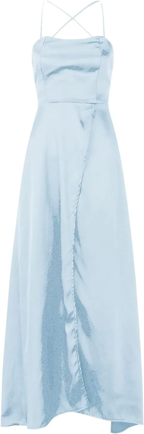 Женское вечернее платье на бретелях Satin Prom, Light Blue — фото 3
