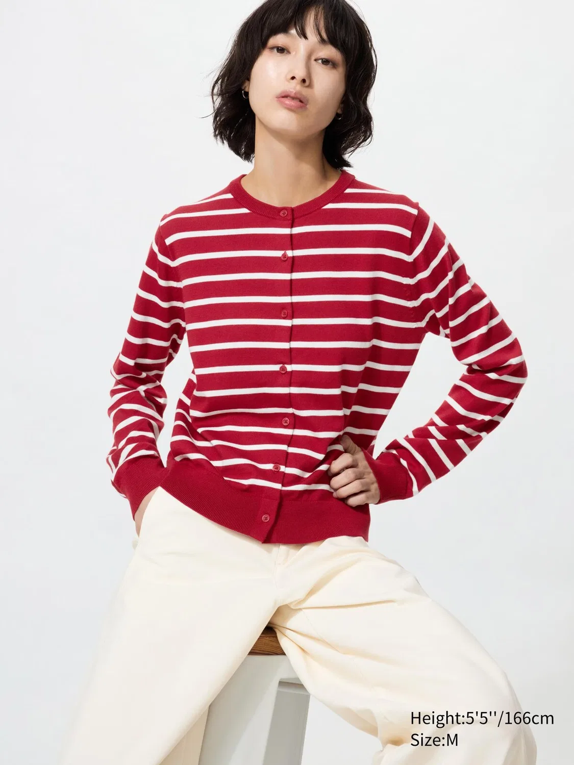 Кардиган Uniqlo, с защитой от УФ-излучения, в полоску/красный