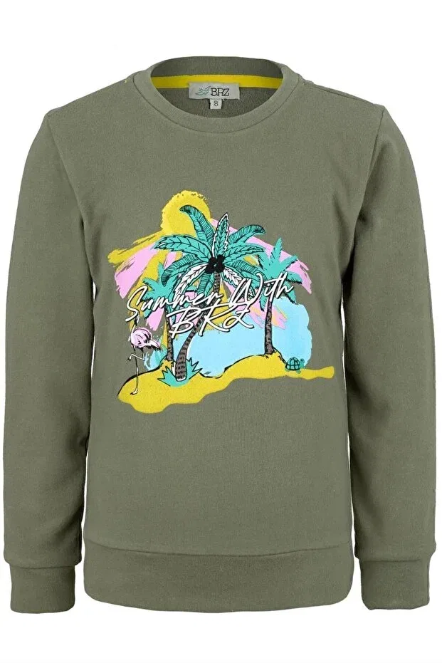 Детские свитшот для девочек с принтом Palm Tree Brz Kids, Khaki