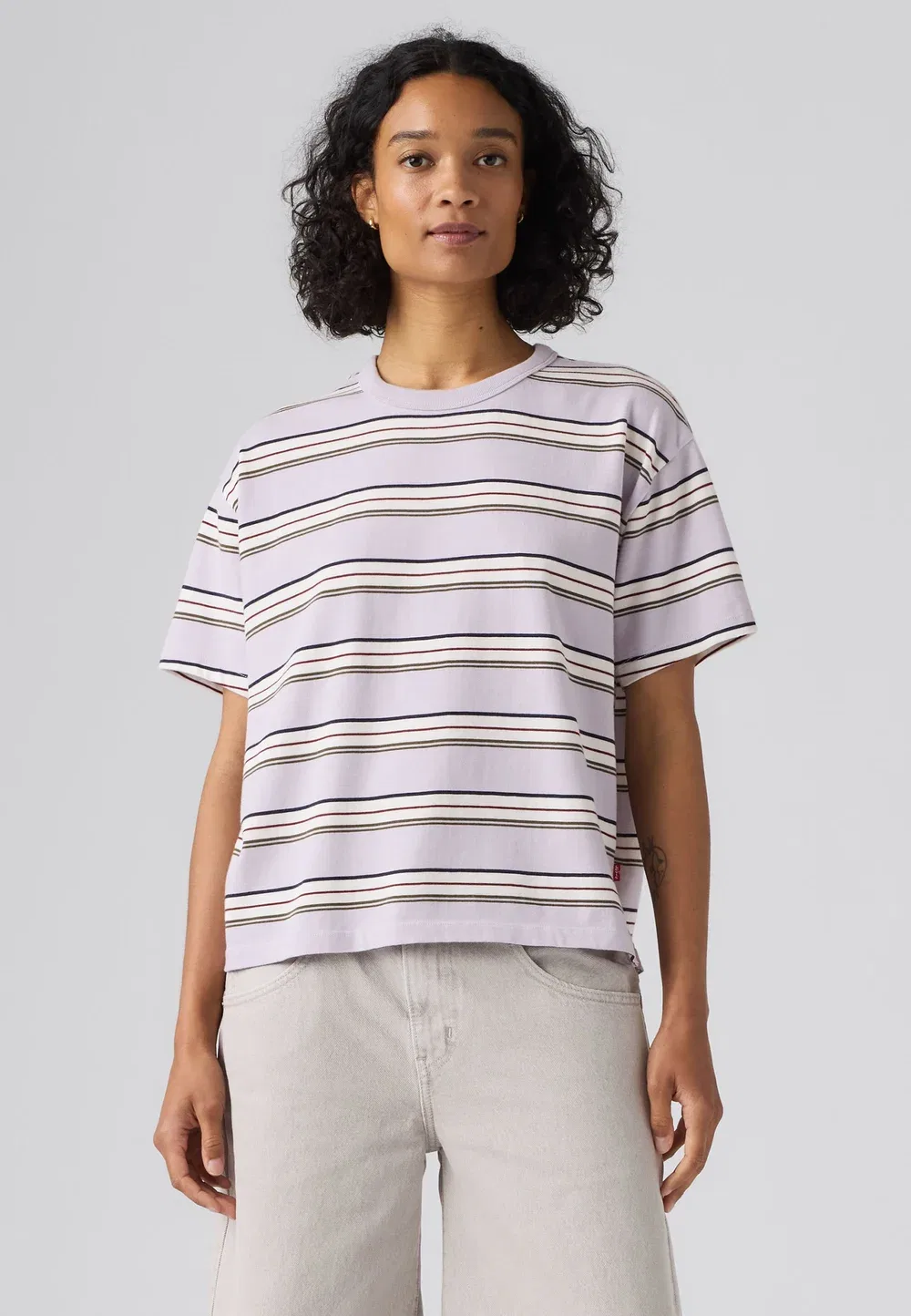 Винтажная футболка - базовая футболка Levi'S, Vida Stripe Lavender Blue Heavyweight Jersey