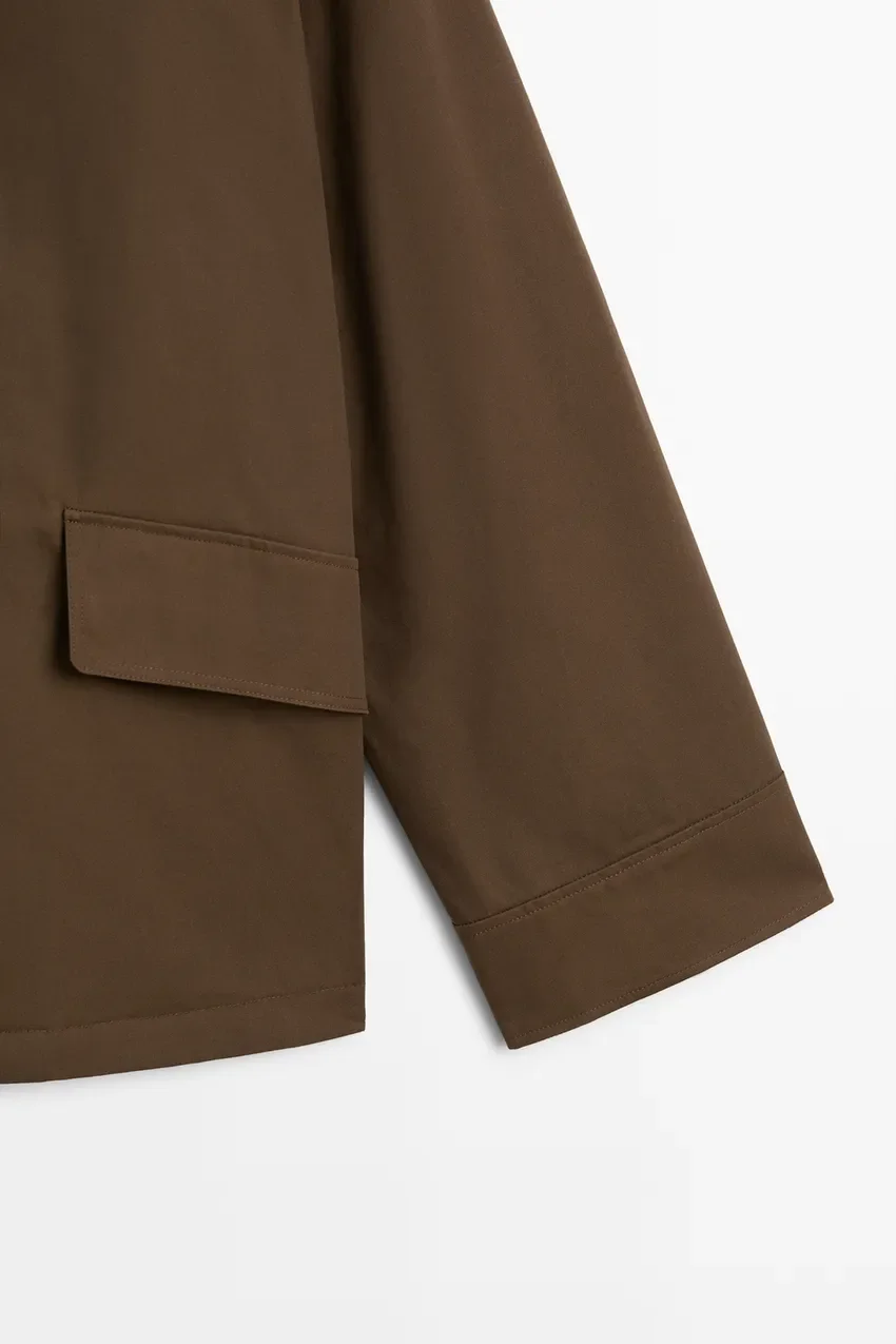 Жакет Massimo Dutti Waxed High-neck Corduroy, темный хаки — фото 4