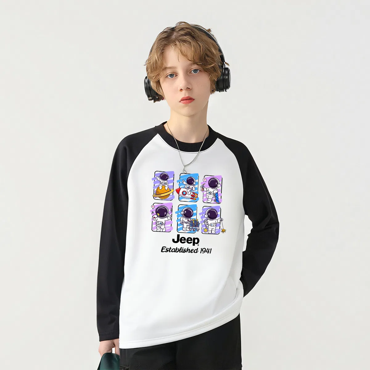Свитшот детский Grade School с круглым вырезом Moderate Jeep, Black White — фото 4