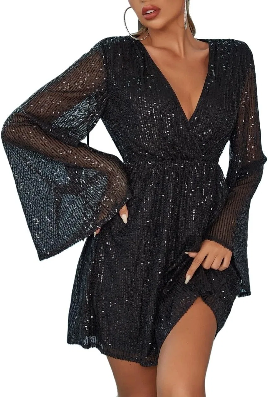 Женское платье с пайетками A-line, Black