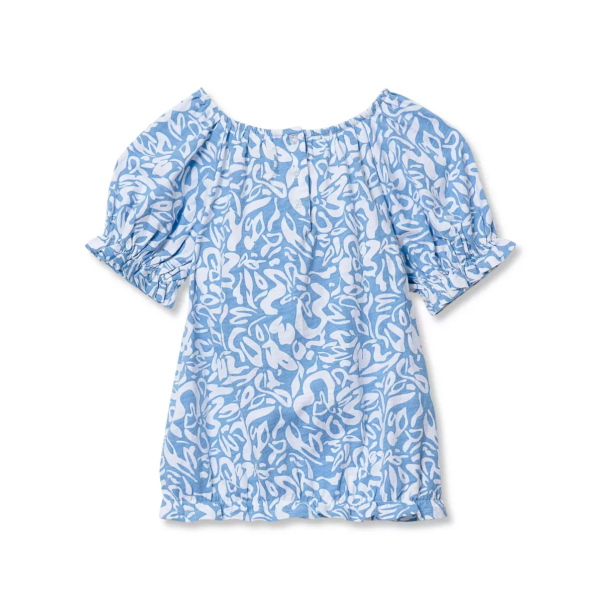 Детская блуза для девочек с коротким рукавом Lands' End, Blue Tropical Floral — фото 2