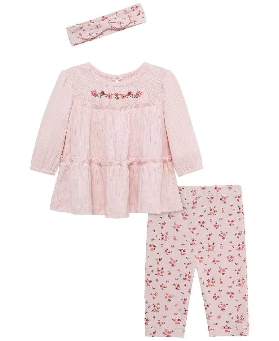 Комплект из туники с длинным рукавом, леггинсов и повязки на голову Little Me, Pink