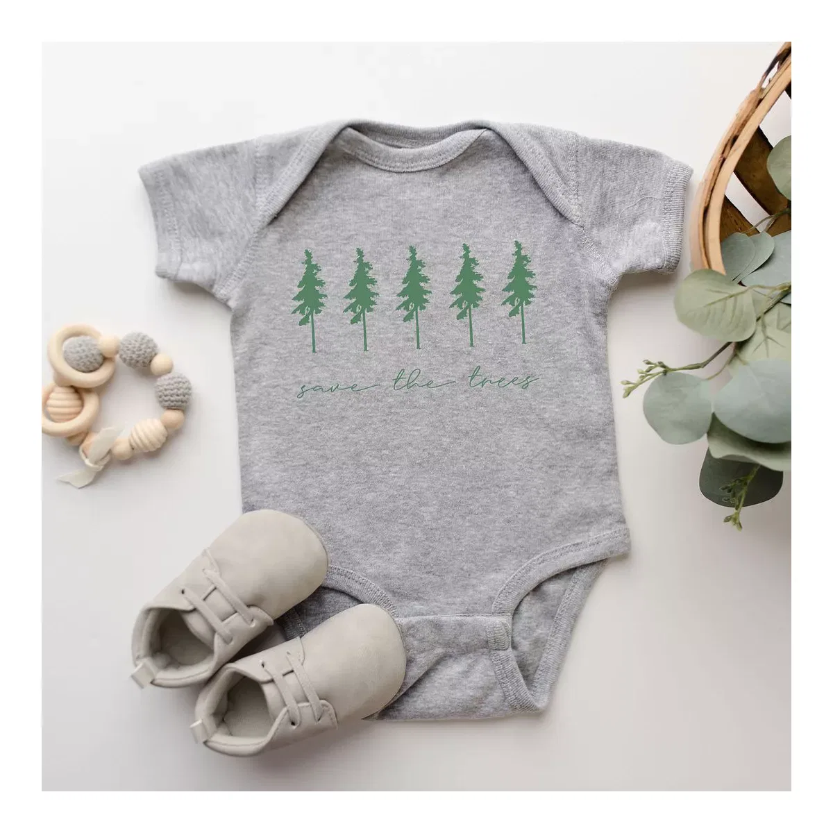 Детский боди с коротким рукавом Save The Trees The Juniper Shop, Heather Grey — фото 2