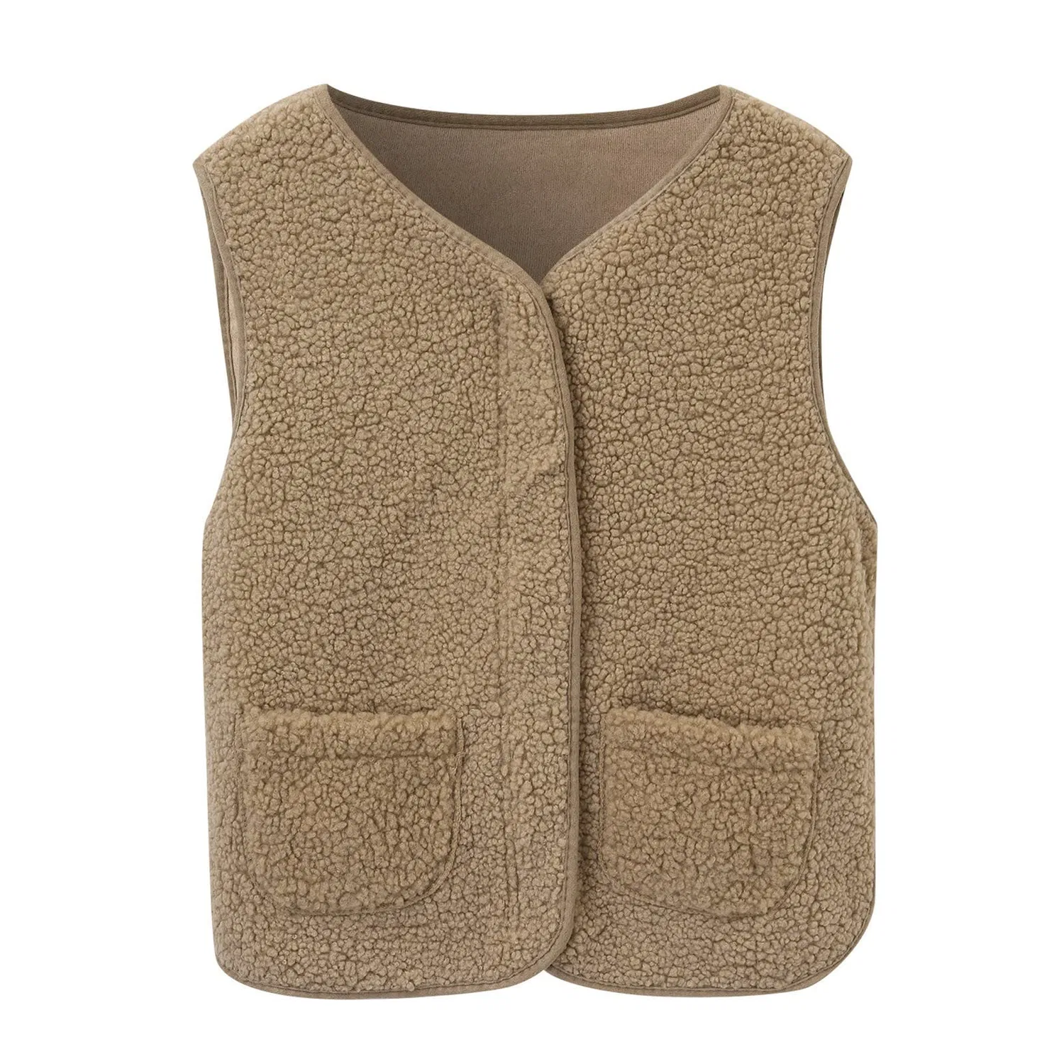 Женский утеплённый жилет с плюшем и пуговицами Lamb, Dark Khaki