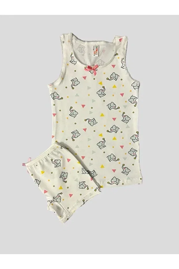 Детский комплект для девочек хлопковый Elephant Patterned Boxer Set Elmas Kids, Ecru — фото 2