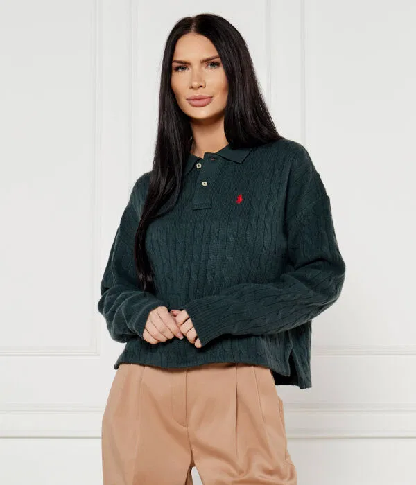Женский джемпер из шерсти с добавлением кашемира Cropped Fit Polo Ralph Lauren, зеленый