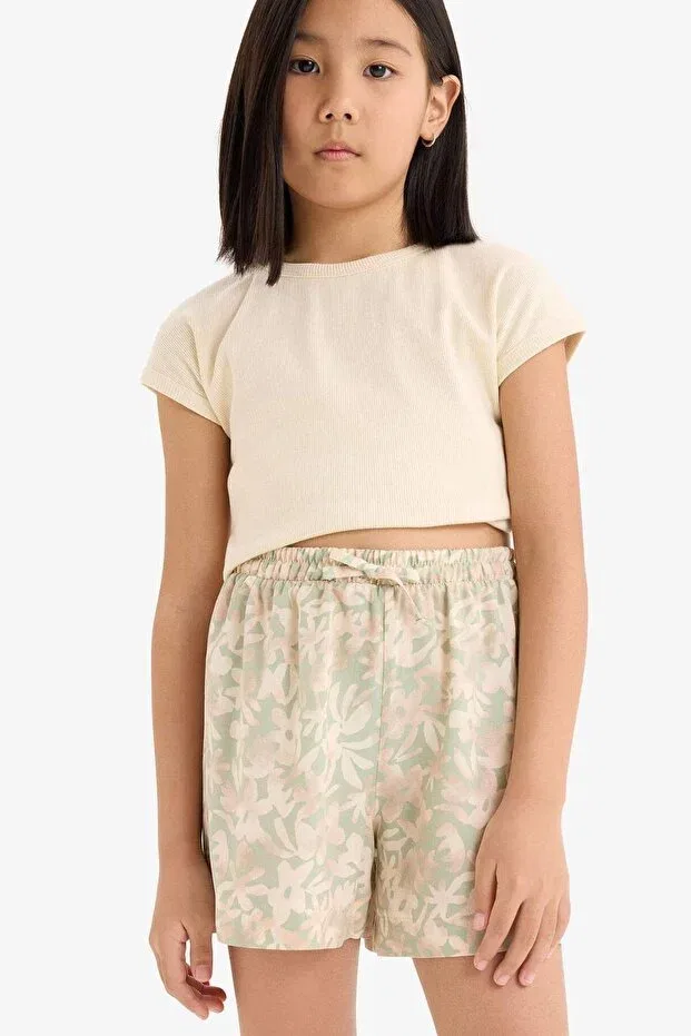 Детские шорты для девочек с принтом Floral patterned viscose shorts for girls Defacto, Green — фото 3