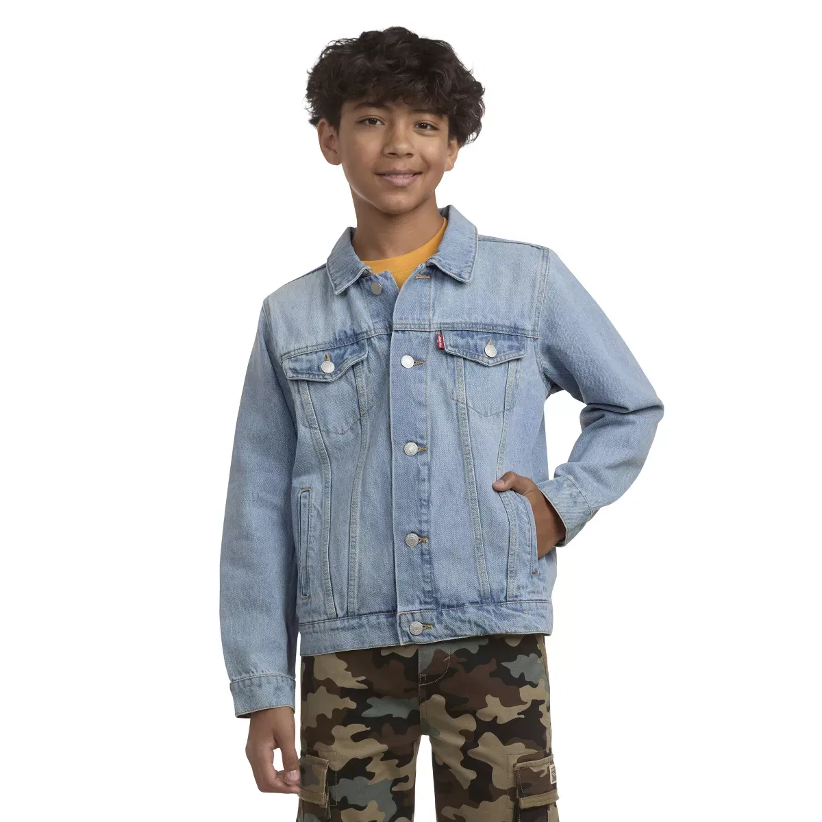 Детское джинсовое пальто для мальчиков с отложным воротником Levi's BOYS BOTTOMS, Light Wash