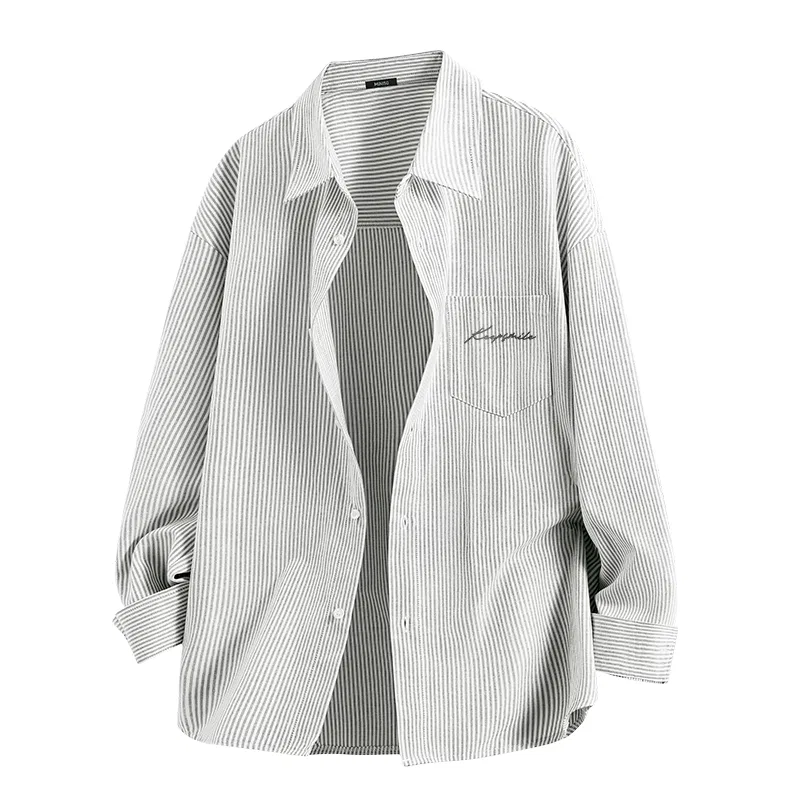 Детская рубашка с длинным рукавом MINISO Heavyweight Oxford Gray with White Stripes