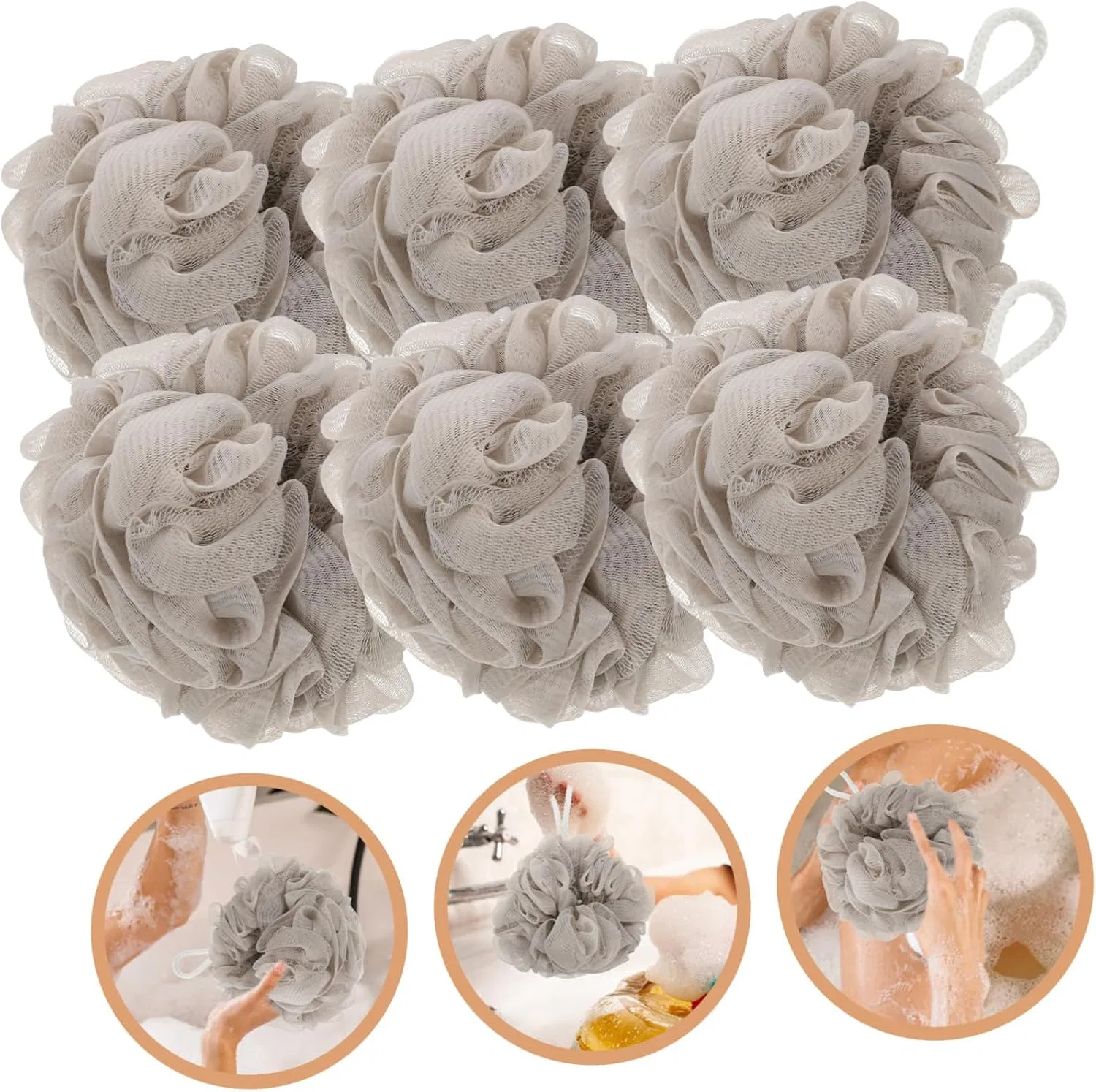 Мочалка для душа Shower Sponge, 6 шт, PE, ARTSEWPLY, Khaki — фото 4