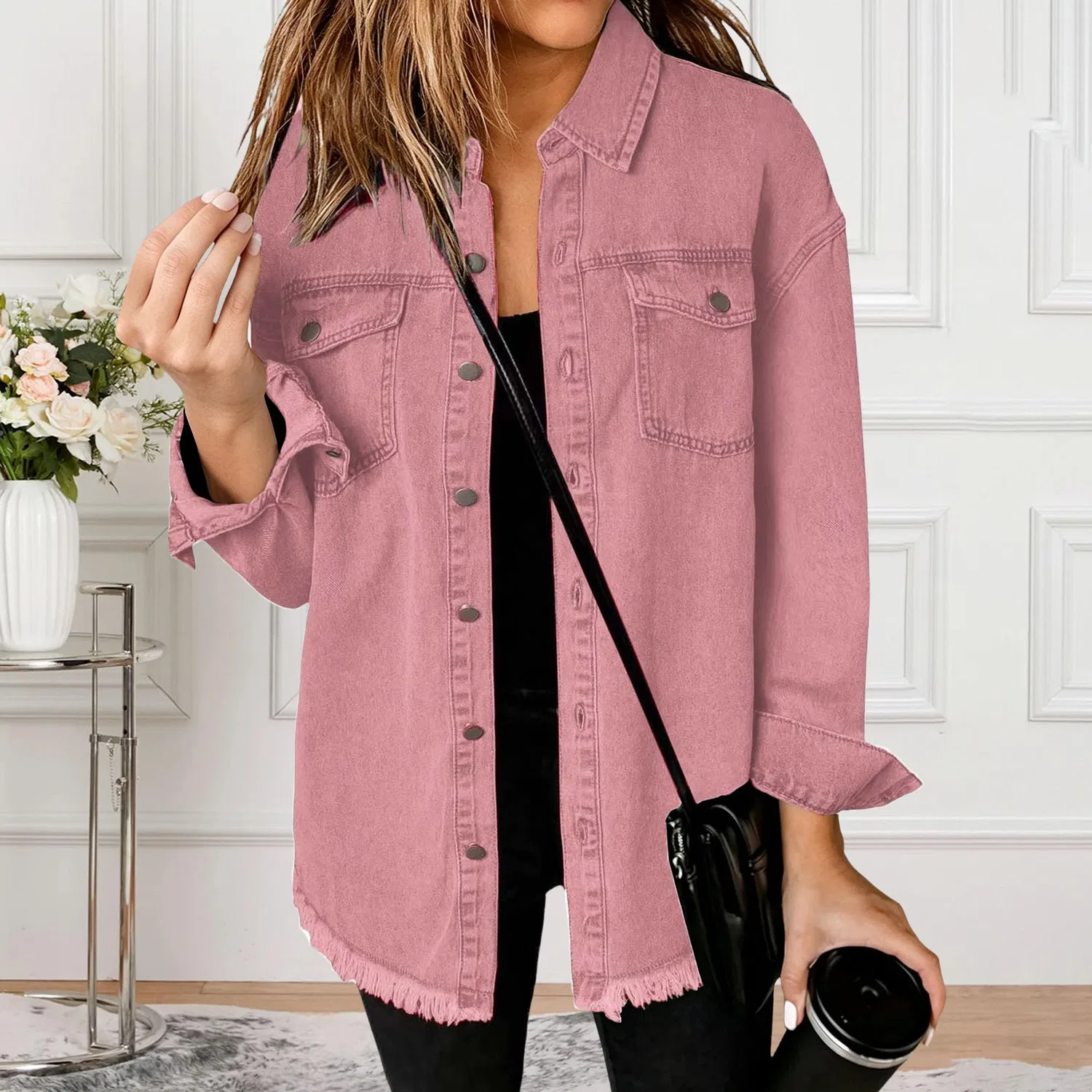 Женская джинсовая рубашка с длинным рукавом boyfriend, Rosa — фото 2