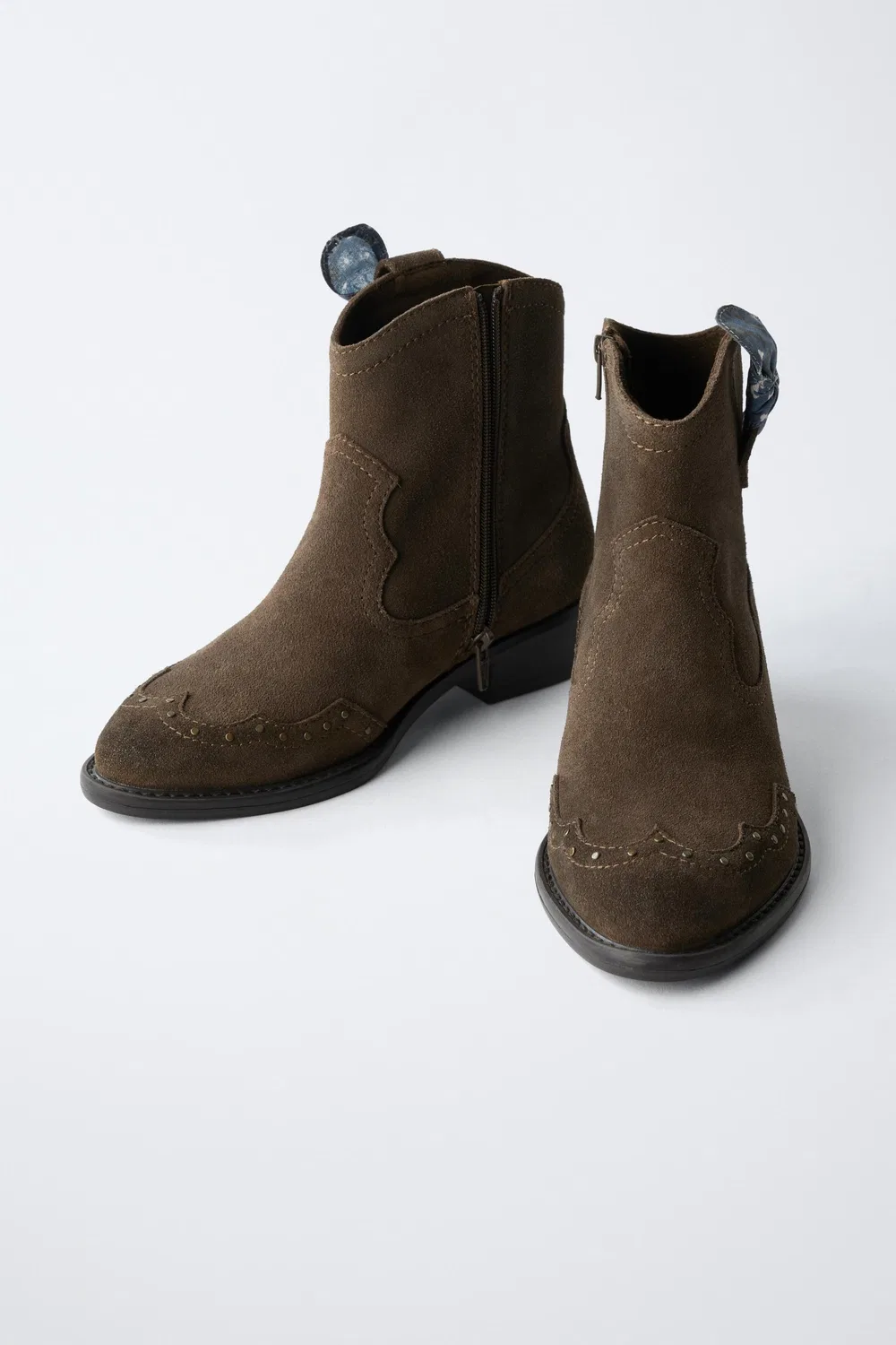 Кожаные сапоги-банданы с заклепками на щиколотке ZARA, Brown — фото 3