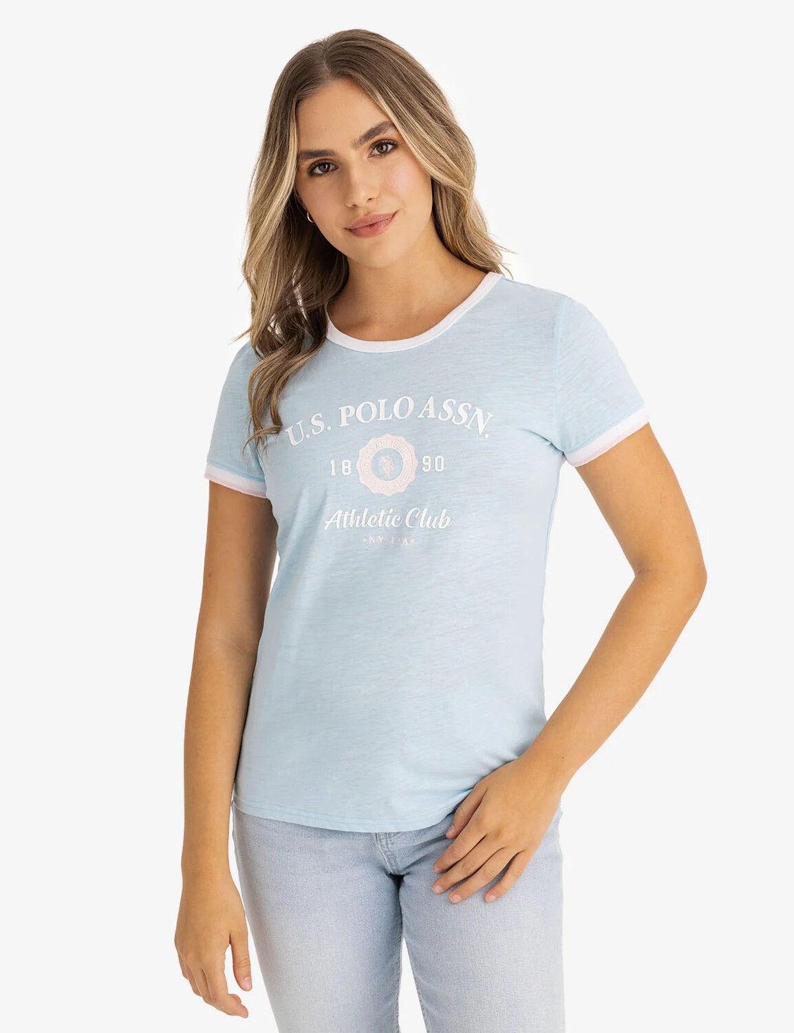 

Футболка U.S. Polo Assn. Small Soft Crest Ringer Jersey, голубой