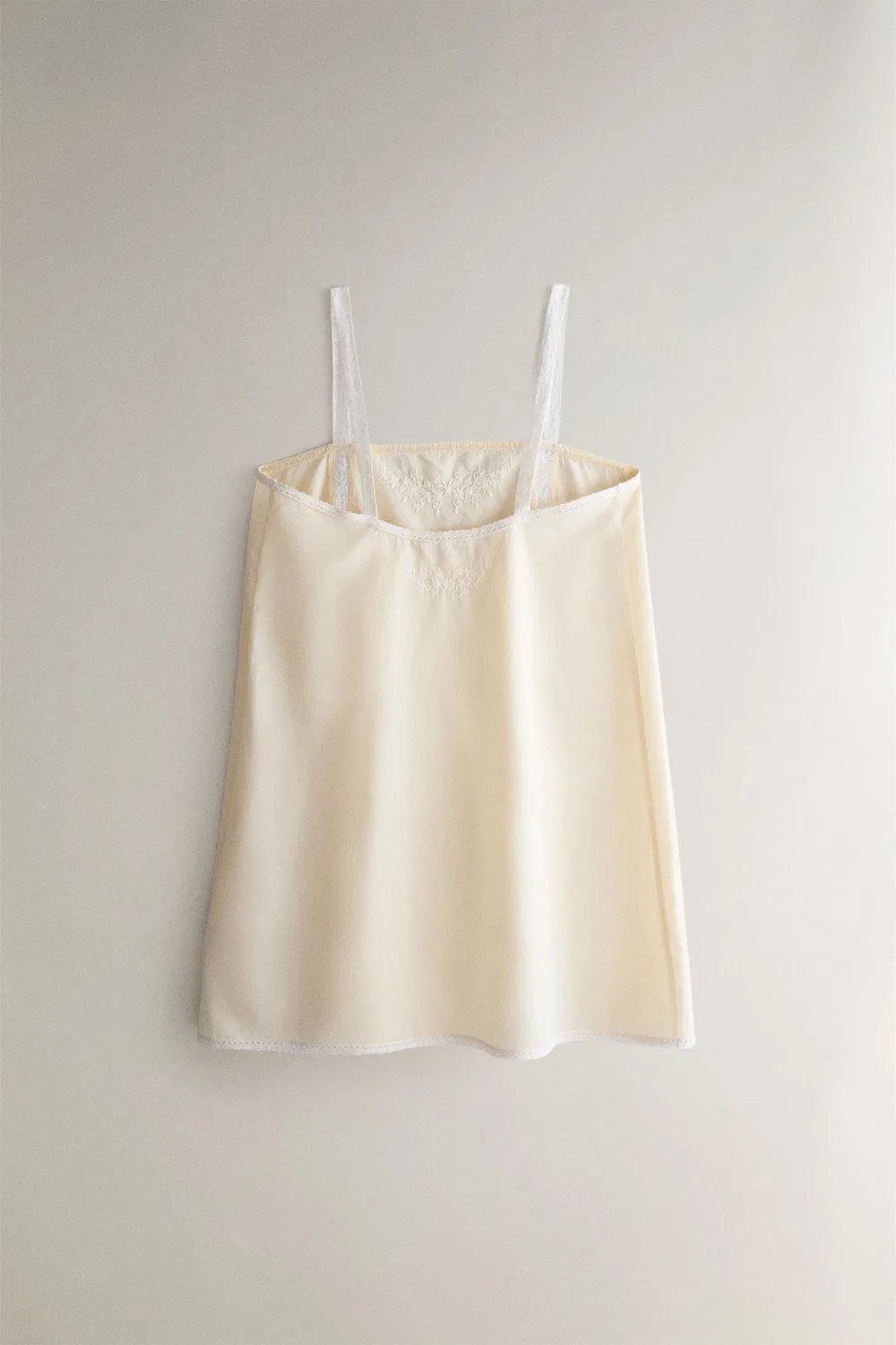 Хлопковая ночная рубашка с вышивкой и кружевом. ZARA, Yellow — фото 4