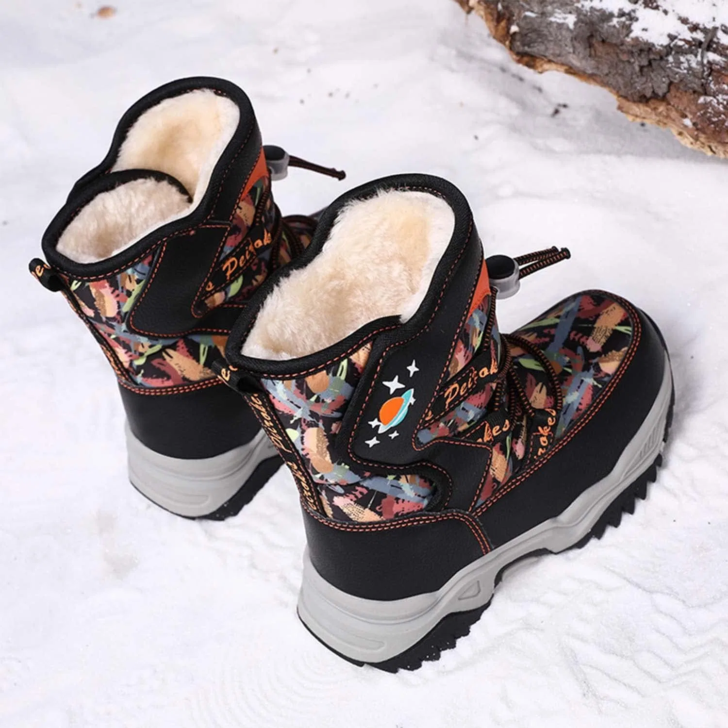 Детские зимние ботинки с меховой подкладкой Snow Boots Eliogn, Black Orang — фото 3
