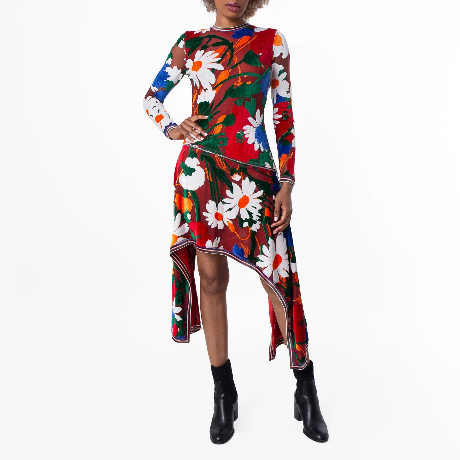 Платье из бархата с принтом Daisy Garden Burberry, Red/White Ip Pattern